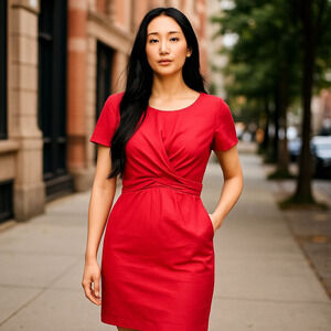 NEW Talbots Babydoll Poplin Wrap Front Mini Dress Size‎ 4 Coral Bow Short Sleeve